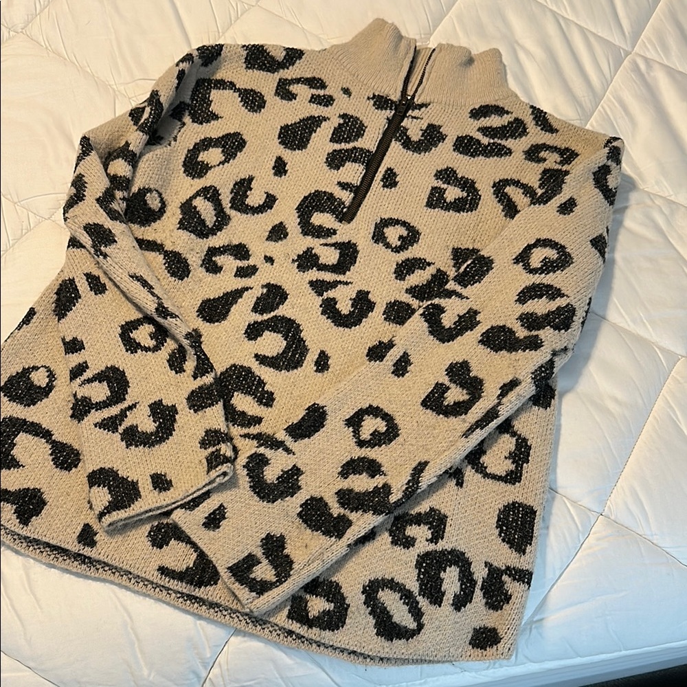 Leopard Print Half-Zip Sweater